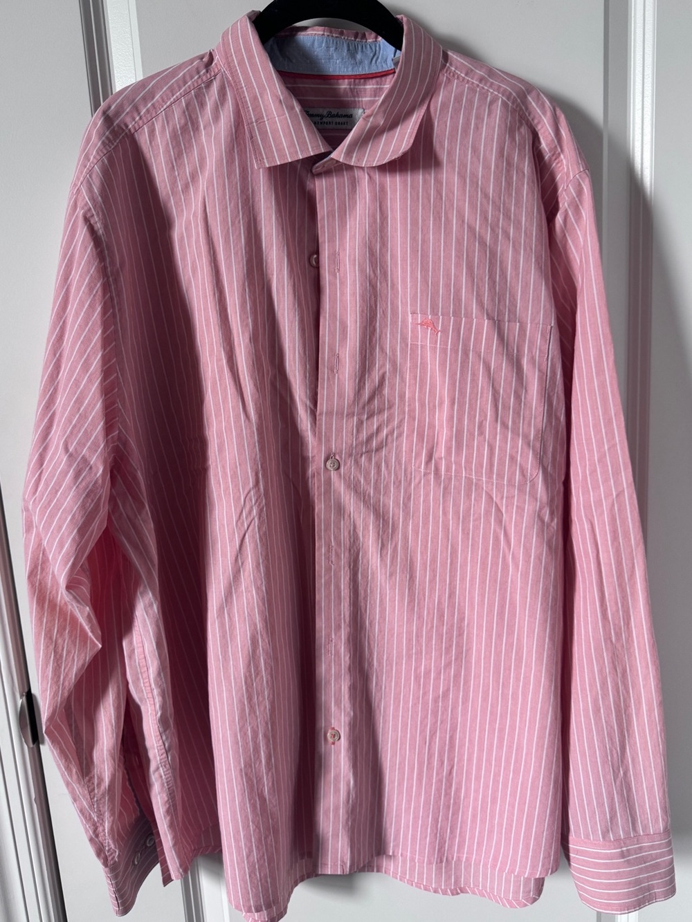 Tommy Bahama Coral Orange and White Pinstripe Button Down Dress Shirt-XL